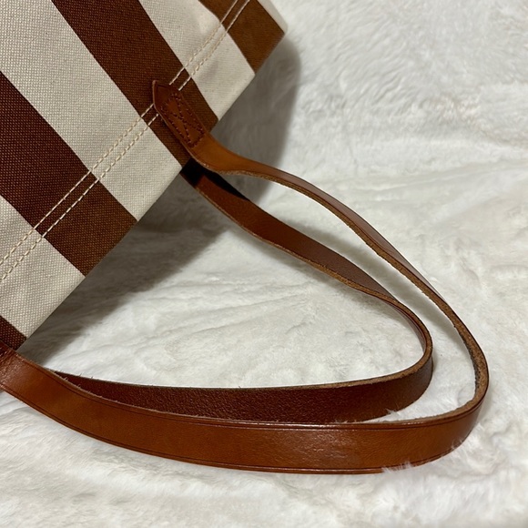 🔥🔥🔥Madewell Stripe Leather Canvas Large Tote Shoulder Bag - Picture 7 of 15